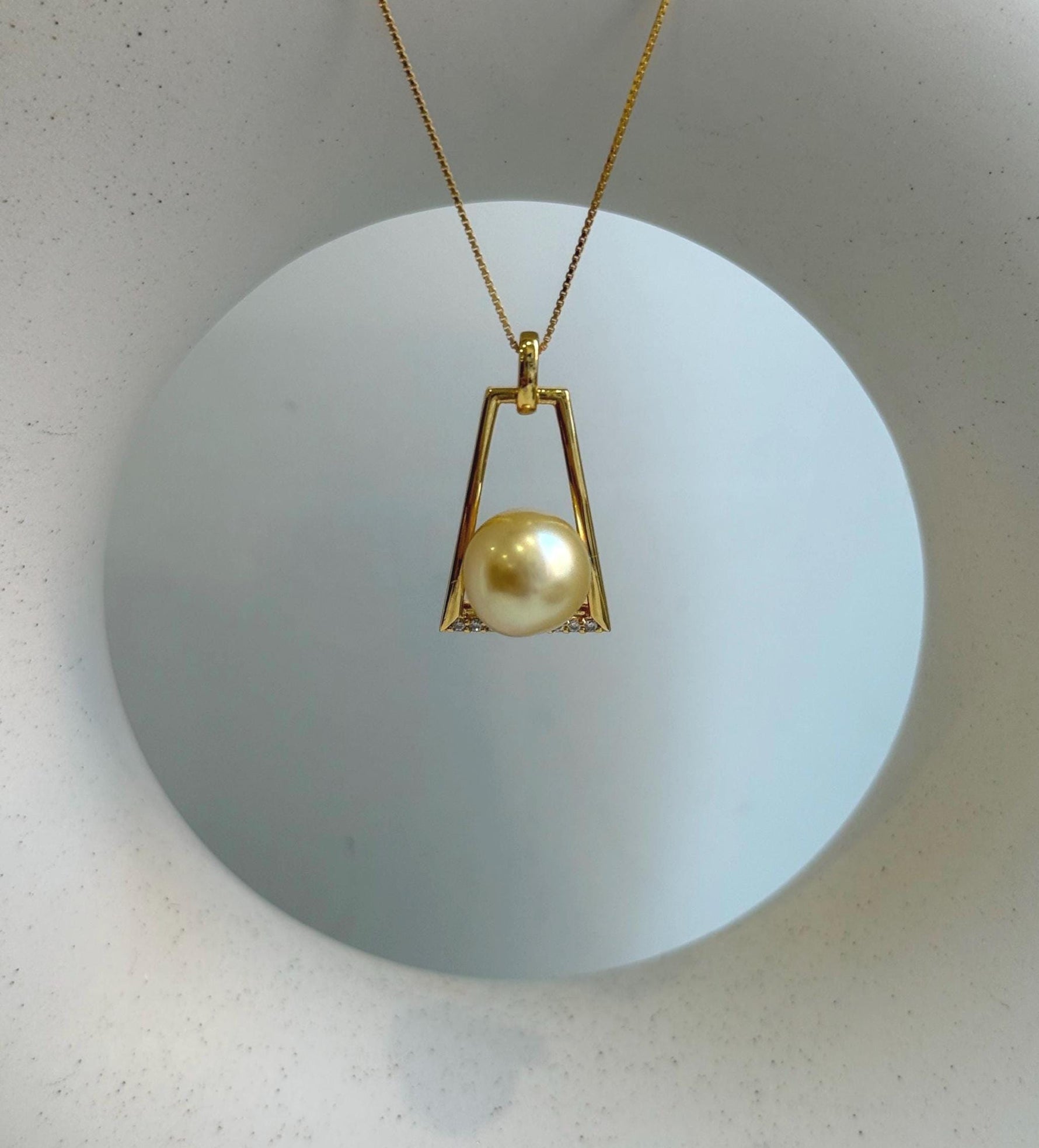 Elly’s 10.8mm South sea golden Pearl pendant: Extreme luster mirrored, ultra gold pearl, 2.6cm high, S925 silver Vintage pendant chain set. gift for her birthday