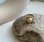 Elly’s 10.8mm South sea pure golden ocean pearl Ring: Extreme luster mirrored, S925 silver with gold plated adjustable floral Ring. gift for her anniversary