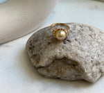 Elly’s 10.8mm South sea pure golden ocean pearl Ring: Extreme luster mirrored, S925 silver with gold plated adjustable floral Ring. gift for her