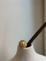 Elly’s 8.9mm Rare South sea deep Tea golden ocean pearl Ring: Extreme luster mirrored, S925 silver with gold plated adjustable floral Ring. gift for her