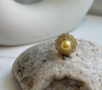 Elly’s 8.9mm Rare South sea deep Tea golden ocean pearl Ring: Extreme luster mirrored, S925 silver with gold plated adjustable floral Ring. gift for her
