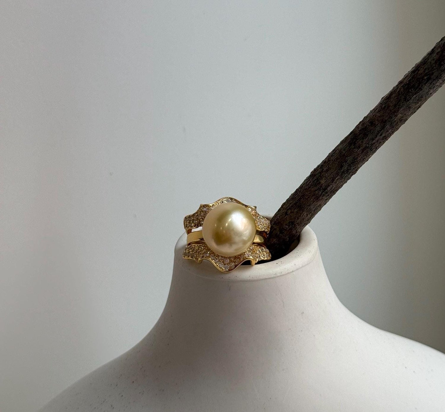 Elly’s 12.3mm South sea ultra golden ocean pearl Ring: Extreme luster mirrored, S925 silver with gold plated adjustable floral Ring. gift for her Valentine’s Day