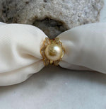 Elly’s 12.3mm South sea ultra golden ocean pearl Ring: Extreme luster mirrored, S925 silver with gold plated adjustable floral Ring. gift for her holiday