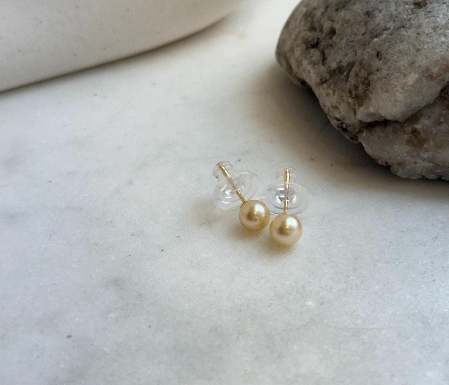Elly’s 5.8mm Akoya golden ocean pearls Earrings studs: Extreme luster mirrored, s925 silver minimalist daily earrings stud.
