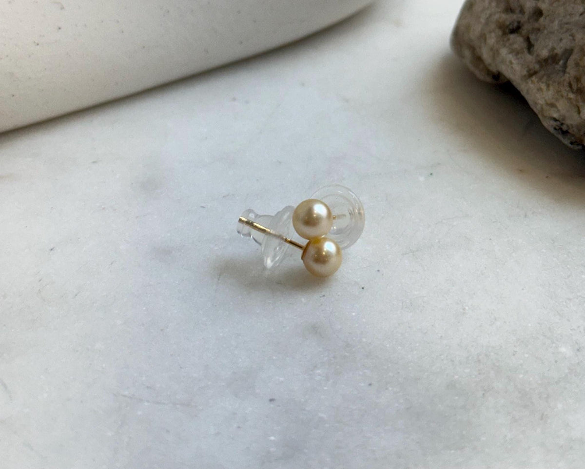 Elly’s 5.8mm Akoya golden ocean pearls Earrings studs: Extreme luster mirrored, s925 silver minimalist daily earrings stud.