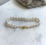 Elly’s 3-ply 4.5-4.7mm white pearls bracelet: Extreme luster, Handmade, 7.3”, S925 silver magnetic clips bracelet. gift for her