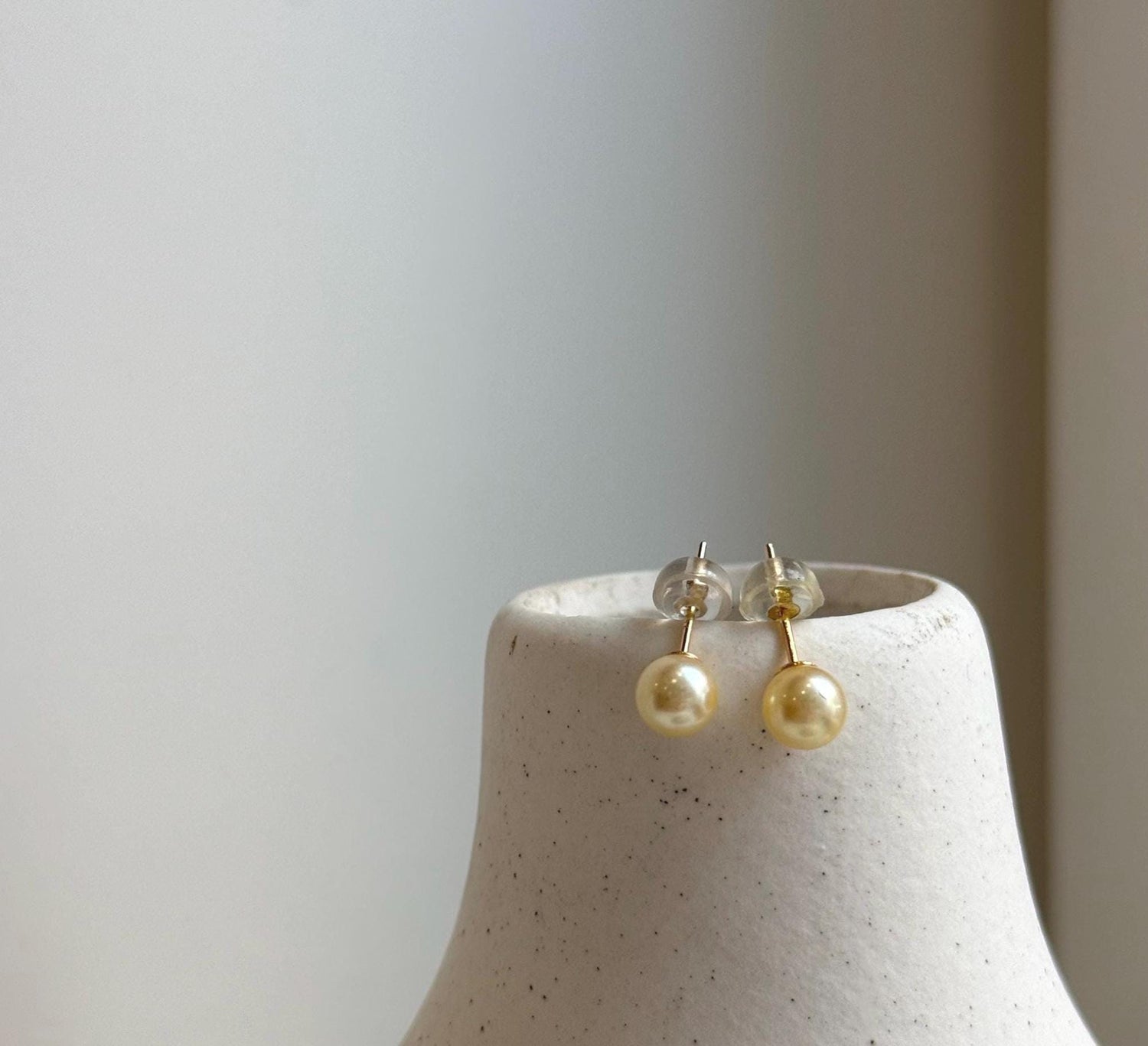 Elly’s 5.6mm Akoya golden ocean pearls Earrings studs: Extreme luster mirrored, s925 silver minimalist daily earrings stud. daily earrings