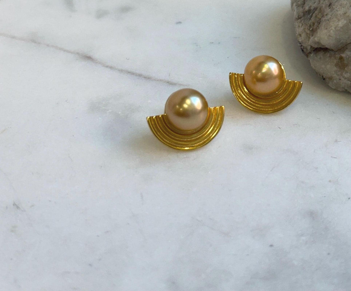 Elly’s 11.1mm South sea Deep Tea gold ocean Pearls Earrings: Extreme luster mirrored, 1.6x2.1cm, S925 silver cool earrings.