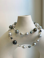 Elly’s Au750 18k White gold saltwater keshi pearls Necklace: Extreme luster, Tahitian Keshi Akoya Ocean pearls, 18.1”, 18k gold elegant unique pearls necklace. gift for her retirement