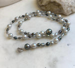 Elly’s Au750 18k White gold saltwater keshi pearls Necklace: Extreme luster, Tahitian Keshi Akoya Ocean pearls, 22.4”, 18k gold necklace. gift for her anniversary