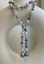 Elly’s Au750 18k White gold saltwater keshi pearls Necklace: Extreme luster, Tahitian Keshi Akoya Ocean pearls, 22.4”, 18k gold necklace.