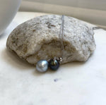 Elly’s 9.9-11.1mm Double Tahitian platinum peacock green ocean pearls Necklace: extreme luster mirrored, S925 silver chain set.