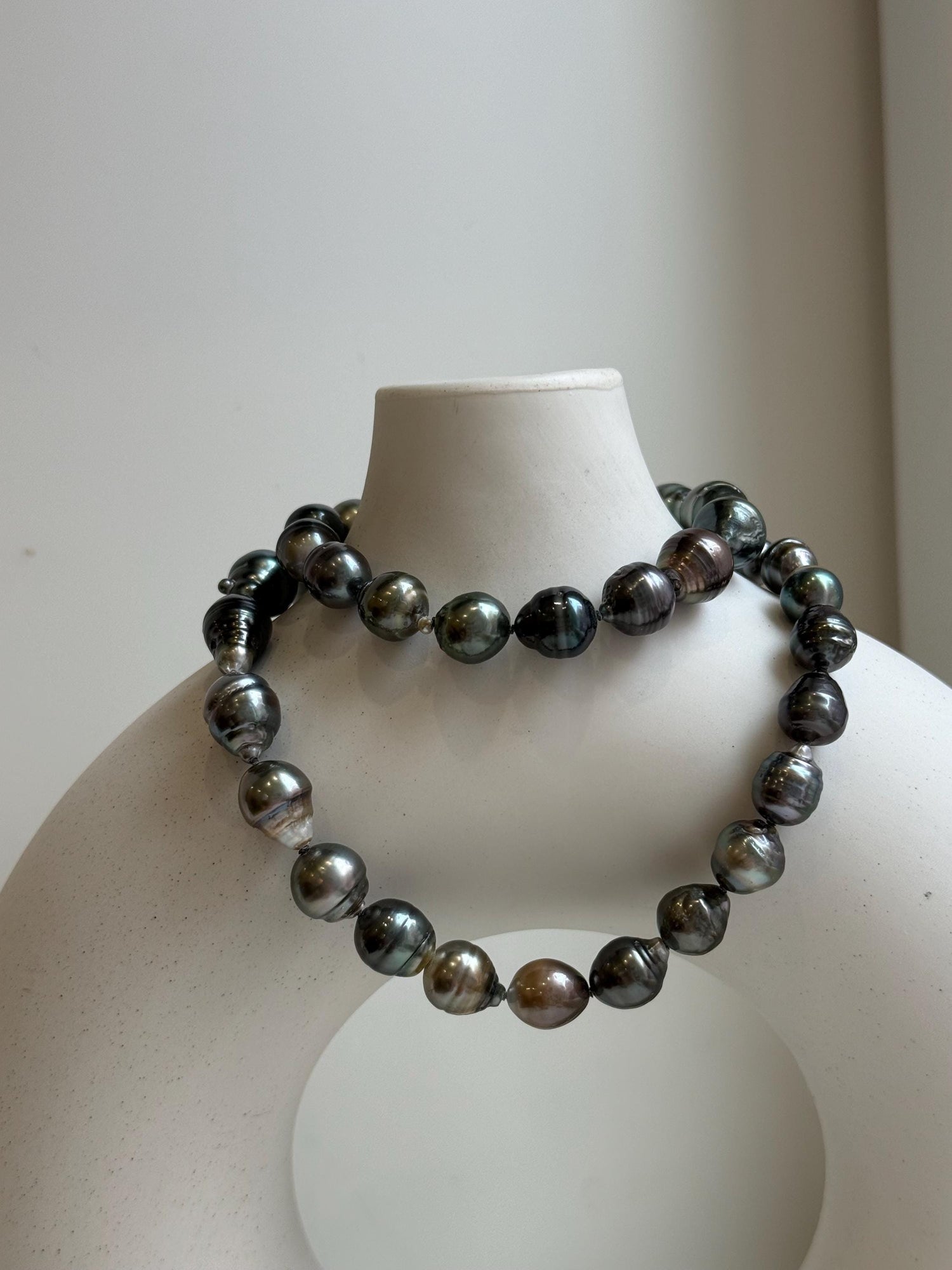 Elly’s 7.8-10.2mm 36pcs Tahitian Ocean pearls necklace: Extreme luster, Hand knotted, 18.3”, S925 silver necklace strand, gift for her Valentine’s Day
