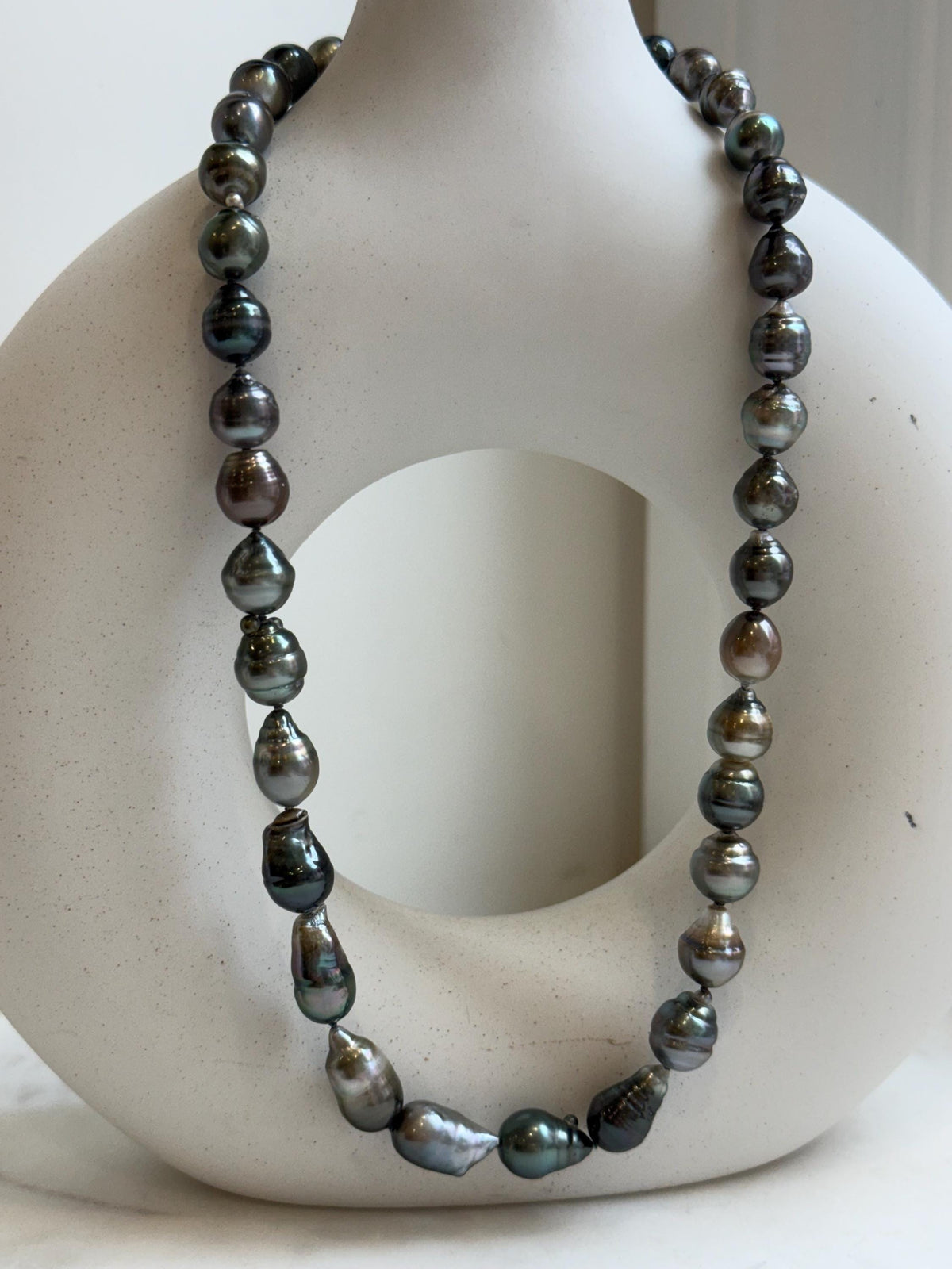 Elly’s 7.8-10.2mm 36pcs Tahitian Ocean pearls necklace: Extreme luster, Hand knotted, 18.3”, S925 silver necklace strand, gift for her Valentine’s Day