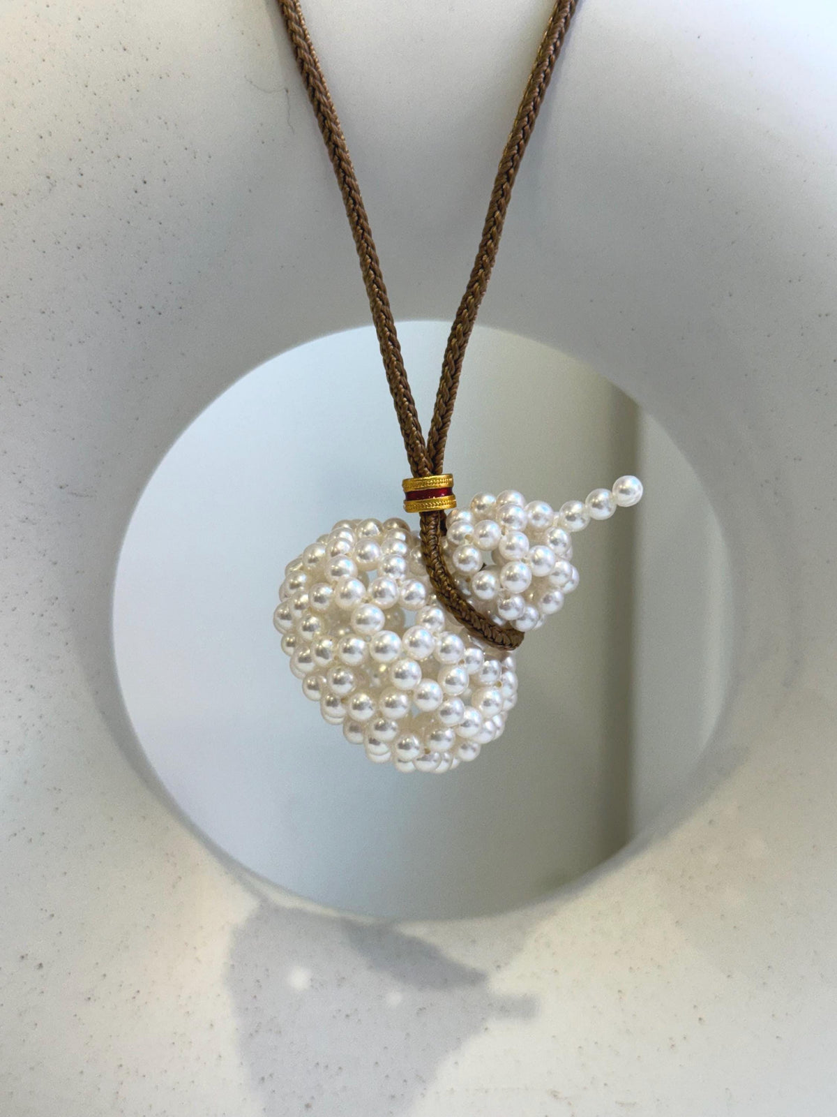 Elly’s white Pearls Gourd pendant: 3-3.5mm, Extreme luster mirrored, 3cm dia x 4cm high, thread Necklace set. gift for Chinese new year