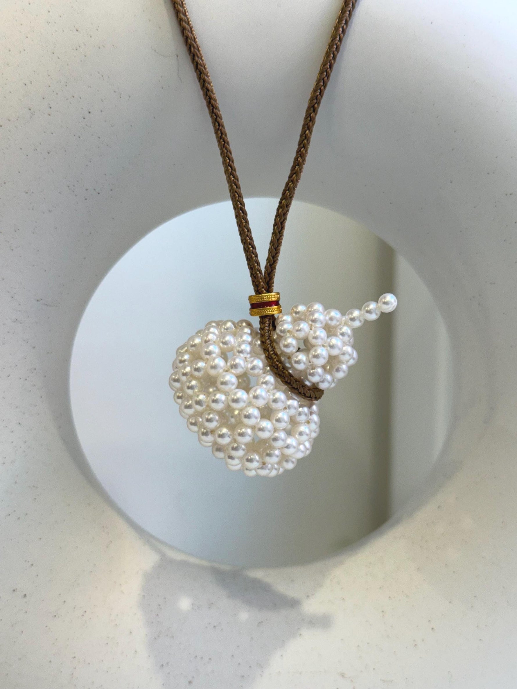 Elly’s white Pearls Gourd pendant: 3-3.5mm, Extreme luster mirrored, 3cm dia x 4cm high, thread Necklace set. gift for Chinese new year