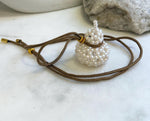 Elly’s white Pearls Gourd pendant: 3-3.5mm, Extreme luster mirrored, 3cm dia x 4cm high, thread Necklace set. gift for Chinese new year