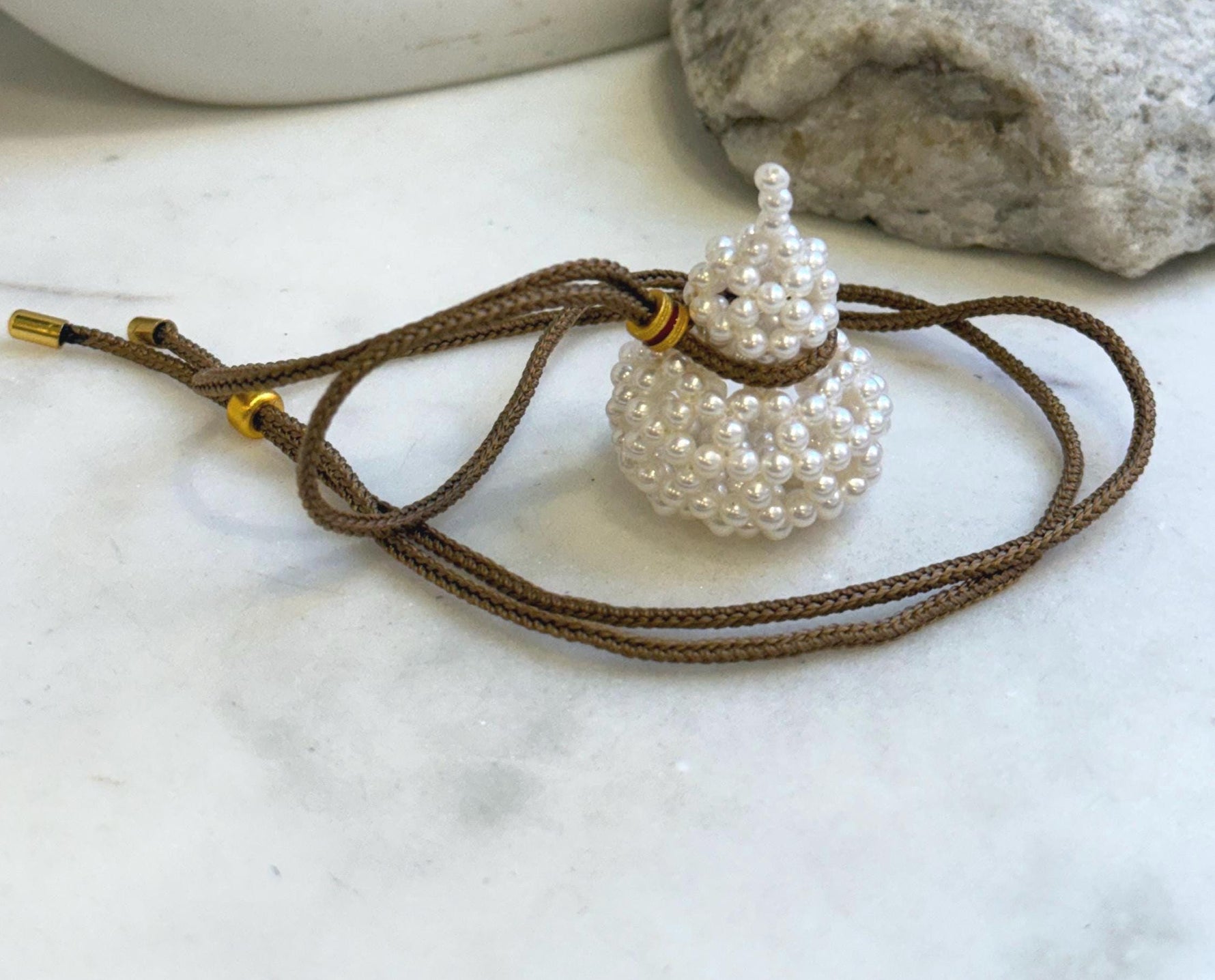 Elly’s white Pearls Gourd pendant: 3-3.5mm, Extreme luster mirrored, 3cm dia x 4cm high, thread Necklace set. gift for Chinese new year