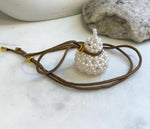 Elly’s white Pearls Gourd pendant: 3-3.5mm, Extreme luster mirrored, 3cm dia x 4cm high, thread Necklace set. gift for Chinese new year