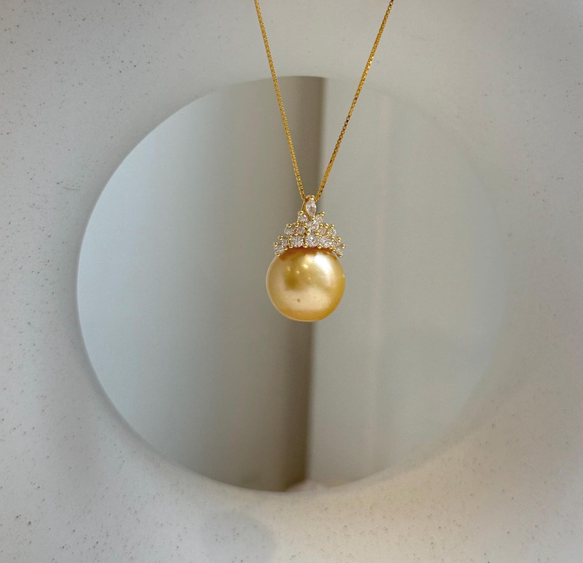 Elly’s South sea deep golden ocean pearl pendant: 12.7mm, Extreme luster mirrored, 2cm high, s925 silver vintage pendant. gift for her Valentine’s Day