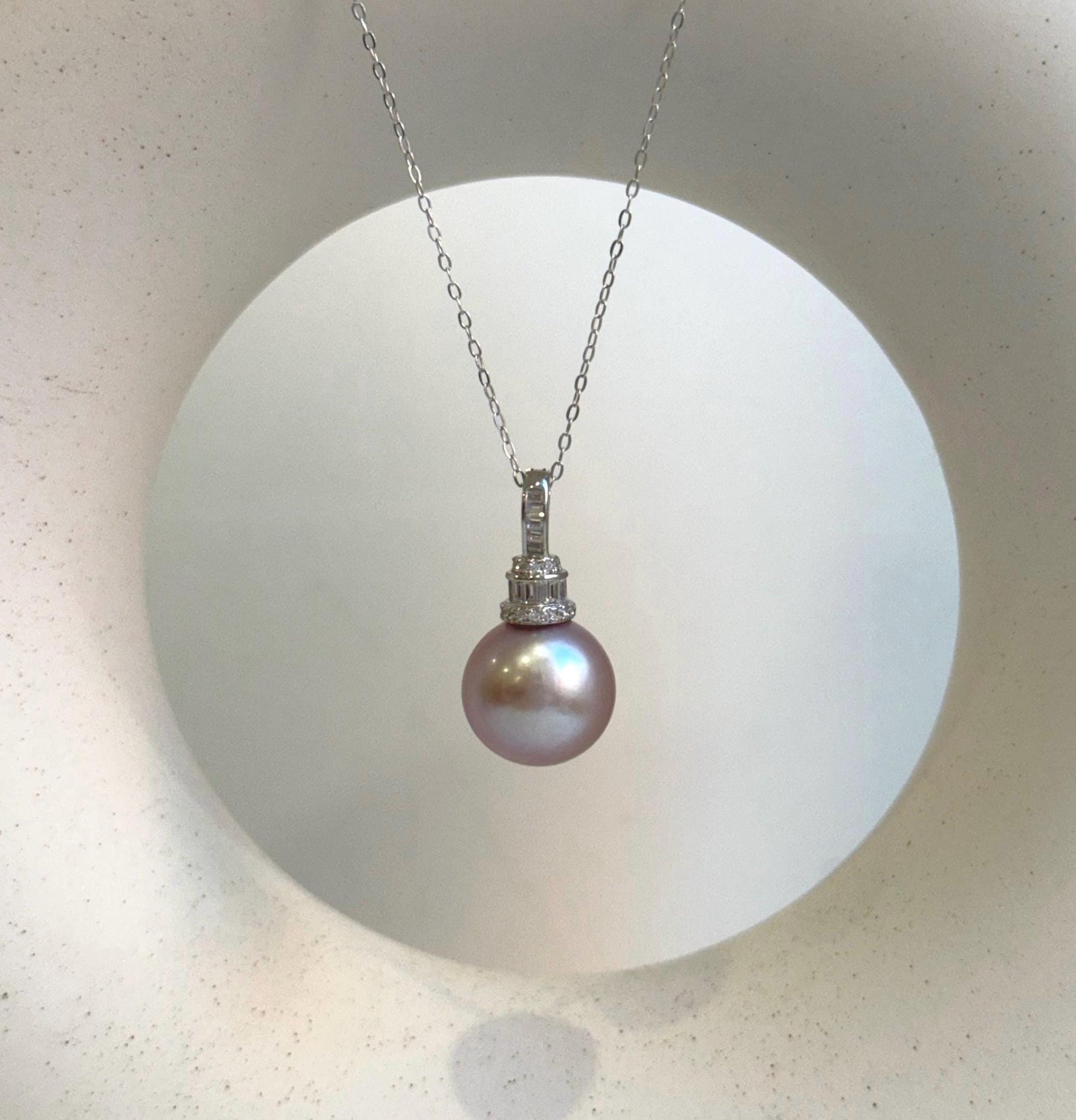 Elly’s 13.3mm Edison Pearl Pendant: Extreme luster mirrored, rose pearl, s925 silver minimalist pendant necklace set. gift for her daily wear