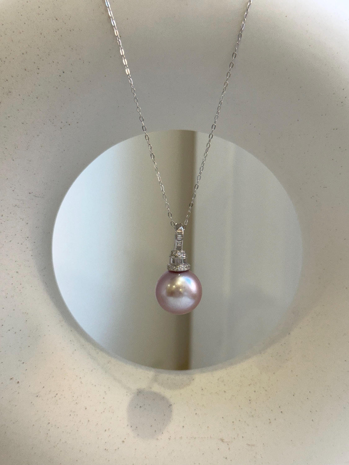 Elly’s 13.3mm Edison Pearl Pendant: Extreme luster mirrored, rose pearl, s925 silver minimalist pendant necklace set. gift for her