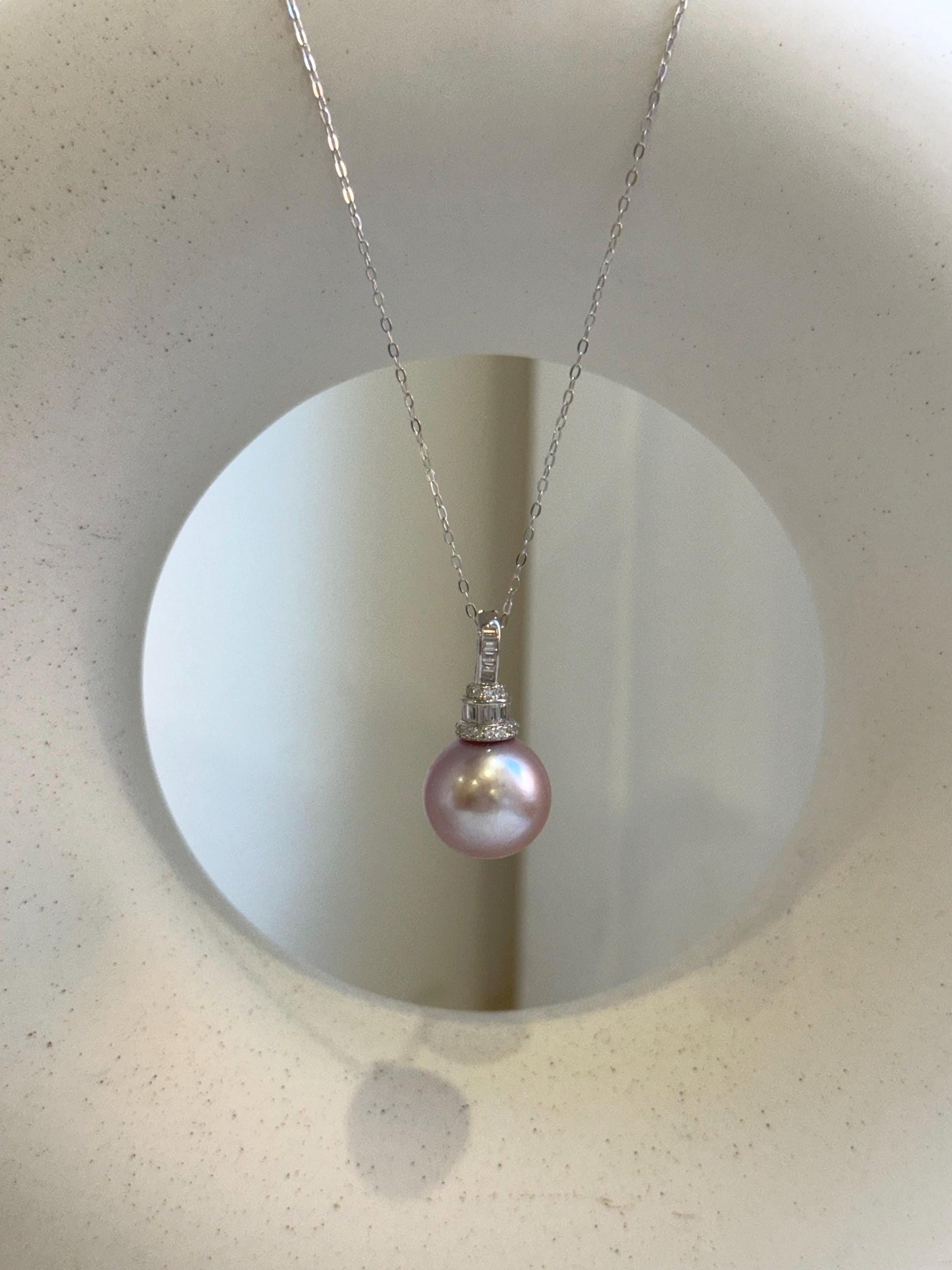 Elly’s 13.3mm Edison Pearl Pendant: Extreme luster mirrored, rose pearl, s925 silver minimalist pendant necklace set. gift for her