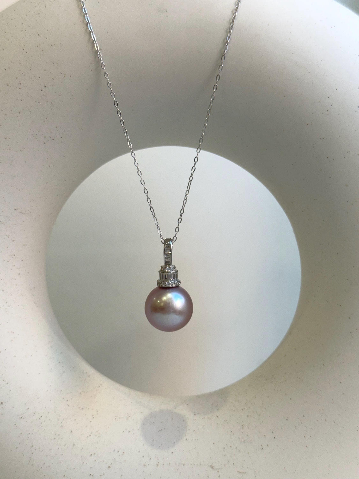 Elly’s 13.3mm Edison Pearl Pendant: Extreme luster mirrored, rose pearl, s925 silver minimalist pendant necklace set. gift for her
