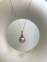 Elly’s 13.3mm Edison Pearl Pendant: Extreme luster mirrored, rose pearl, s925 silver minimalist pendant necklace set. gift for her