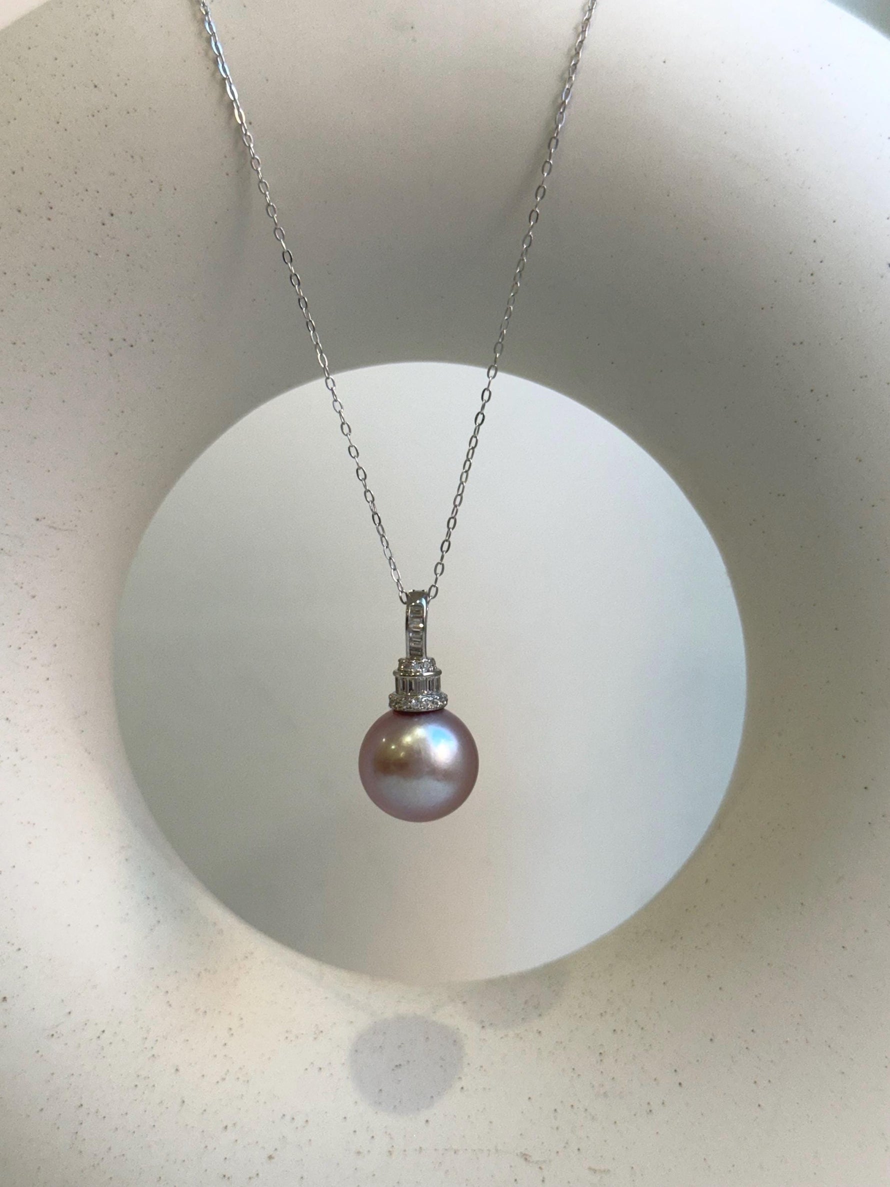 Elly’s 13.3mm Edison Pearl Pendant: Extreme luster mirrored, rose pearl, s925 silver minimalist pendant necklace set. gift for her