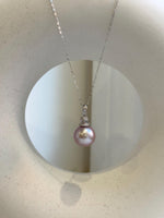 Elly’s 13.3mm Edison Pearl Pendant: Extreme luster mirrored, rose pearl, s925 silver minimalist pendant necklace set. gift for her