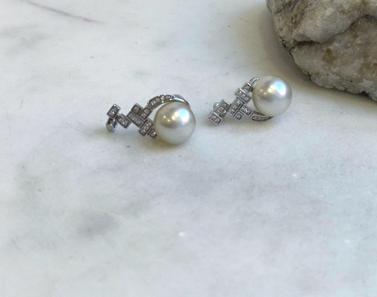Elly’s 10mm Australian Ocean White Pearls Earrings Chandeliers: Extreme luster mirrored, S925 silver vintage earrings. high quality gift for her Valentine’s Day