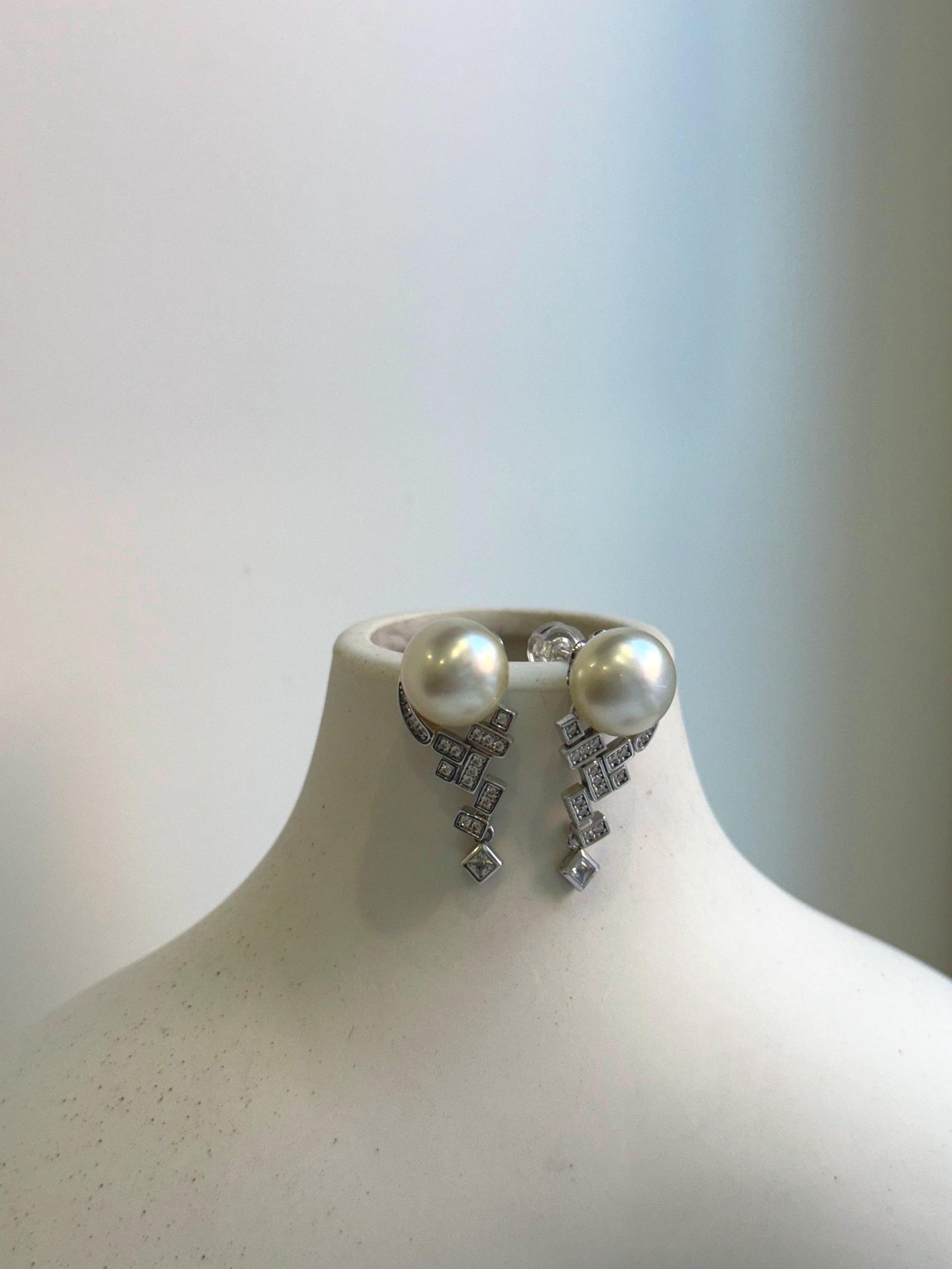 Elly’s 10mm Australian Ocean White Pearls Earrings Chandeliers: Extreme luster mirrored, S925 silver vintage earrings. high quality gift for her Valentine’s Day