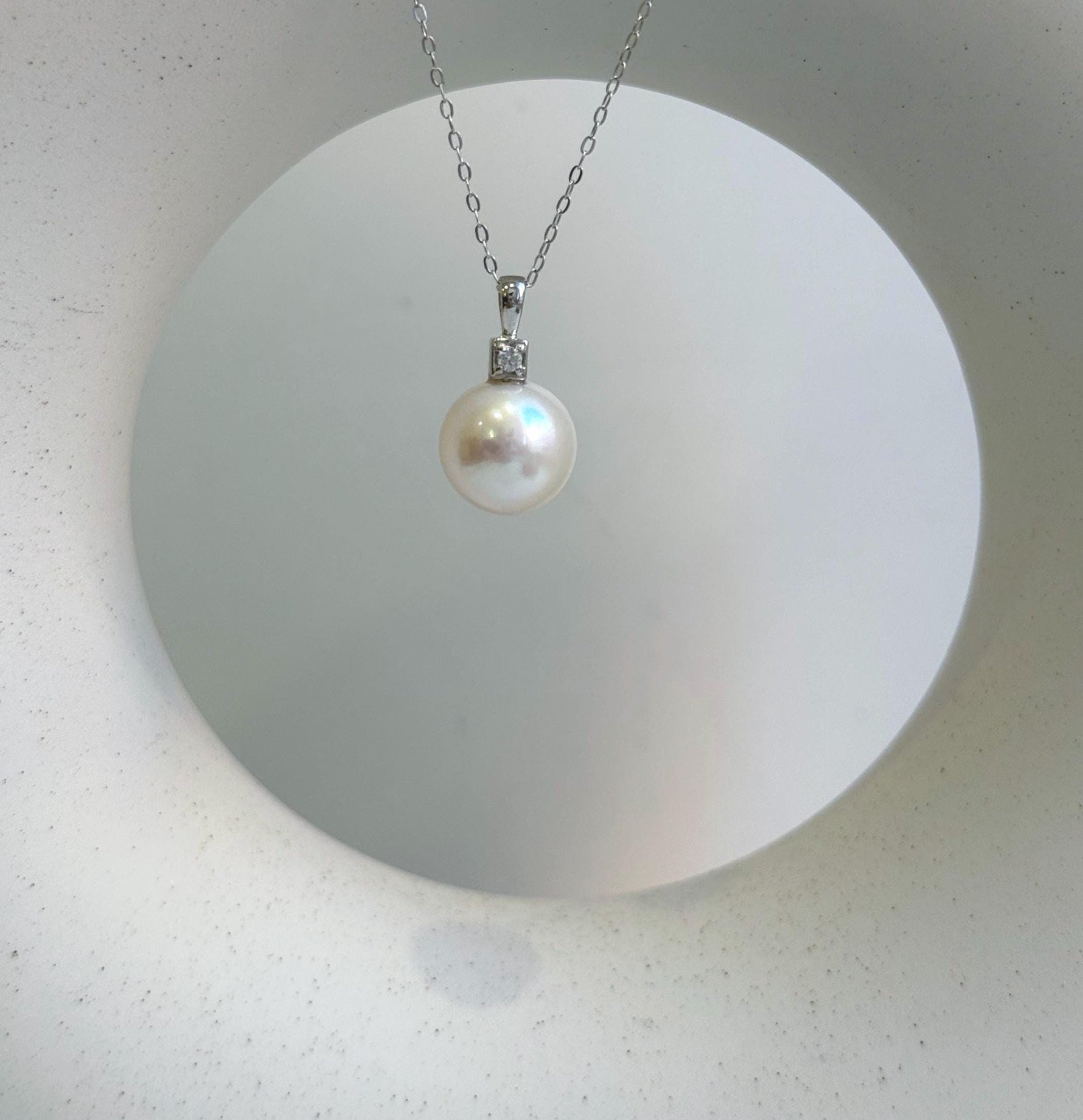 Elly’s 11.3mm White Edison Pearl pendant: Extreme luster mirrored, 2cm, S925 silver minimalist pendant chain set. gift for her daily necklace