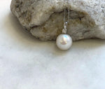 Elly’s 11.3mm White Edison Pearl pendant: Extreme luster mirrored, 2cm, S925 silver minimalist pendant chain set. gift for her holiday