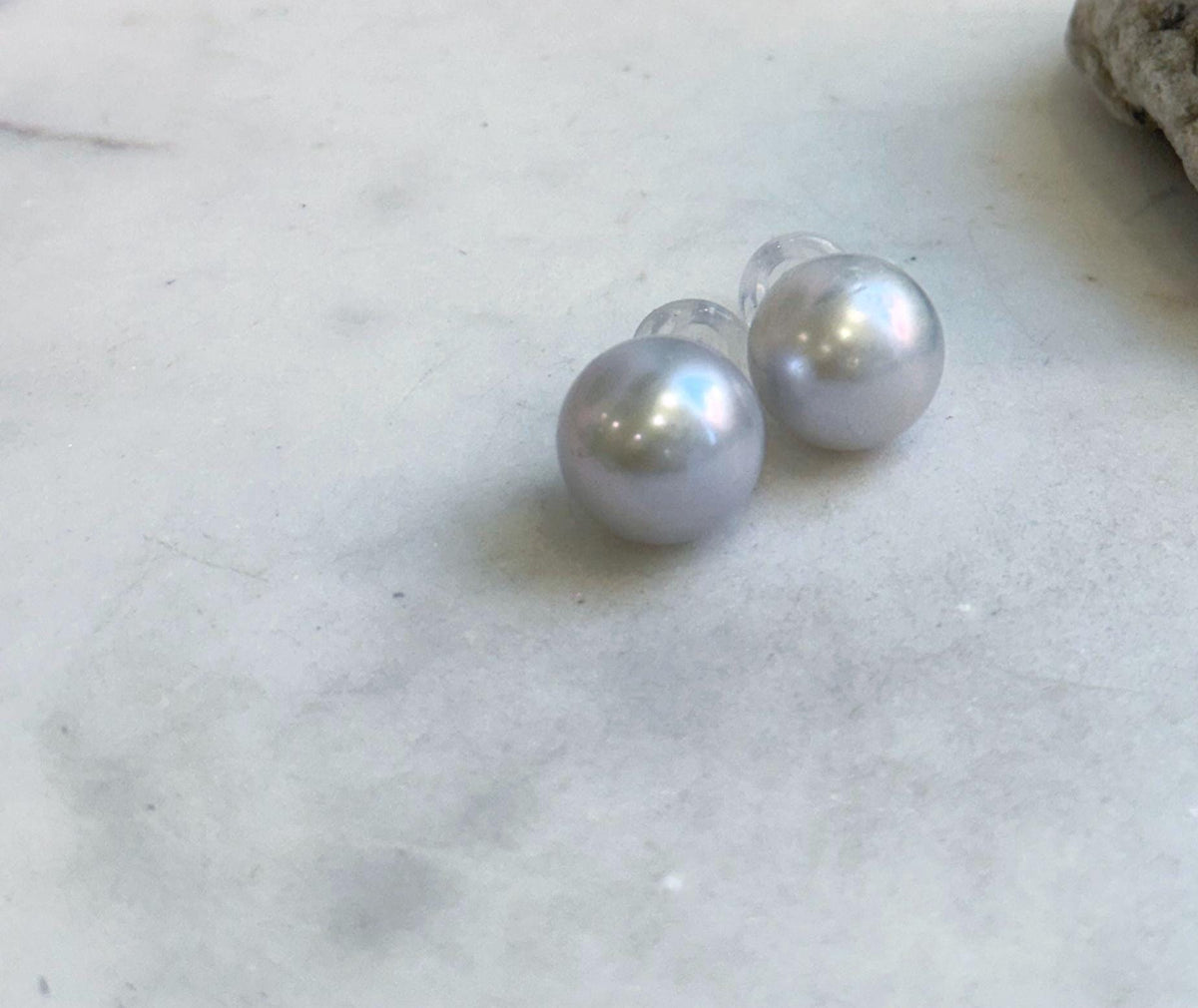 Elly’s 14.8mm Huge Edison blue silver Pearls Earrings Studs: Extreme luster, S925 silver cool minimalist big earrings. Pearl Jewelry Idea