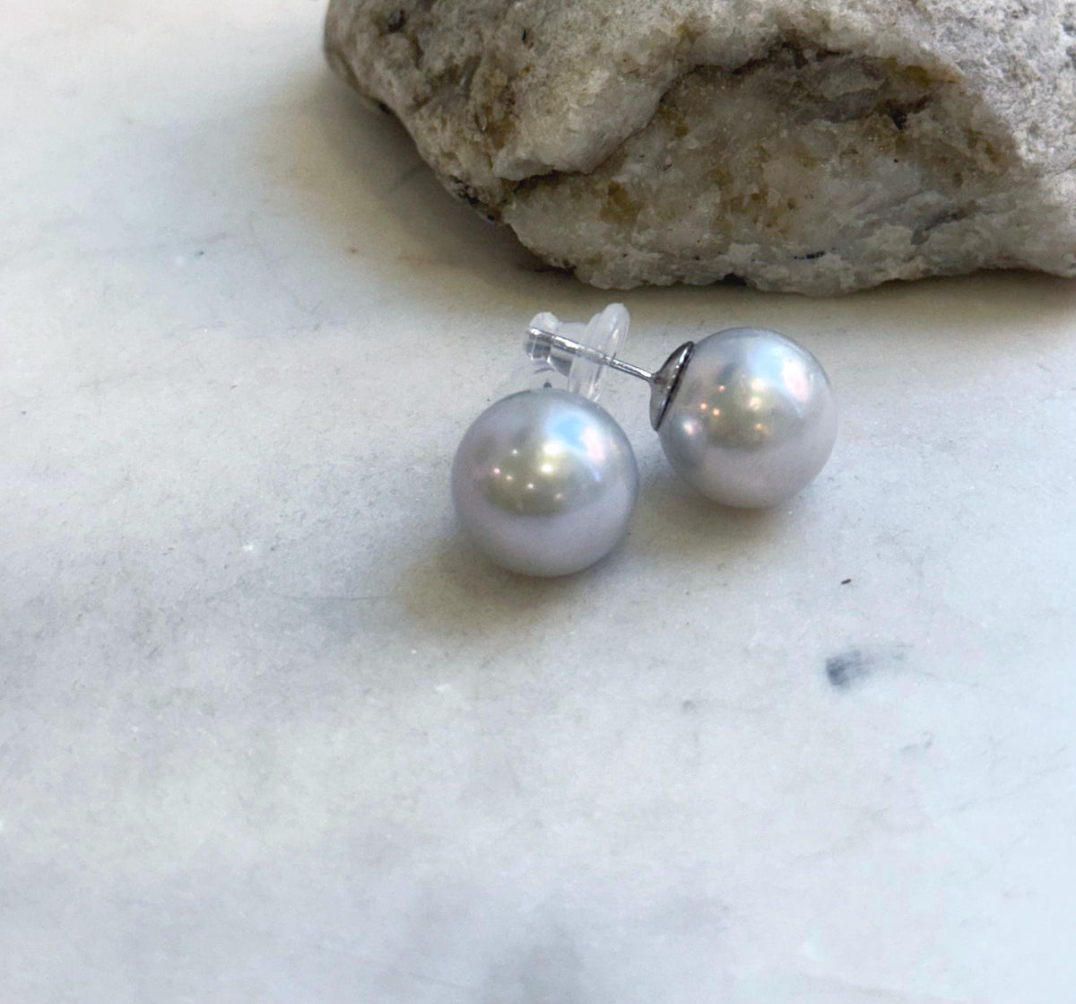 Elly’s 14.8mm Huge Edison blue silver Pearls Earrings Studs: Extreme luster, S925 silver cool minimalist big earrings. Pearl Jewelry Idea