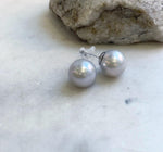 Elly’s 14.8mm Huge Edison blue silver Pearls Earrings Studs: Extreme luster, S925 silver cool minimalist big earrings. Pearl Jewelry Idea