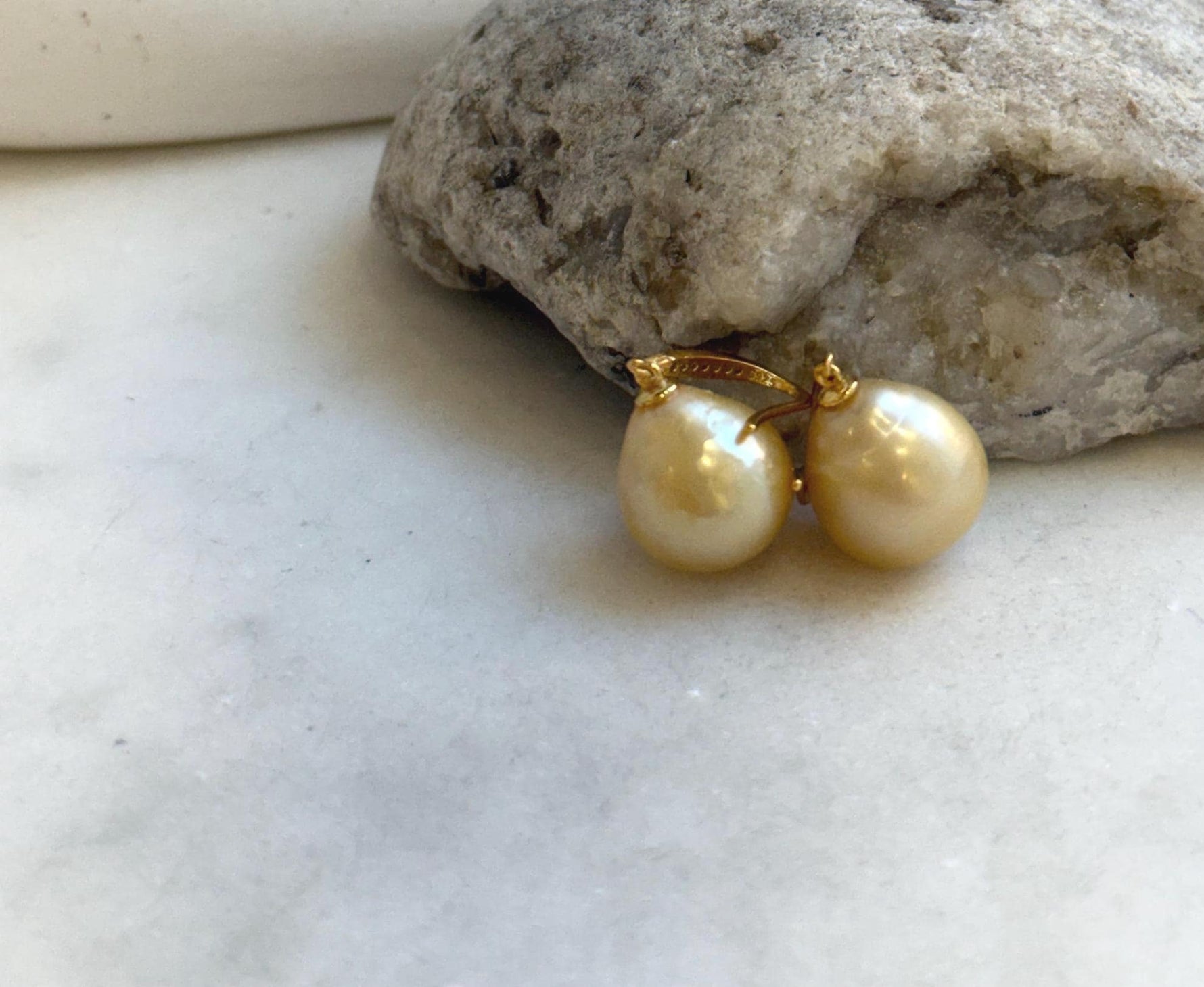 Elly’s 13.5mm South sea light golden ocean Pearls Earrings hooks: Extreme luster mirrored, 3cm high, S925 silver cool earrings hooks. gift for her Valentine’s Day