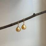 Elly’s 13.5mm South sea light golden ocean Pearls Earrings hooks: Extreme luster mirrored, 3cm high, S925 silver cool earrings hooks. gift for her Valentine’s Day