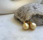 Elly’s 13.5mm South sea light golden ocean Pearls Earrings hooks: Extreme luster mirrored, 3cm high, S925 silver cool earrings hooks. gift for her Valentine’s Day