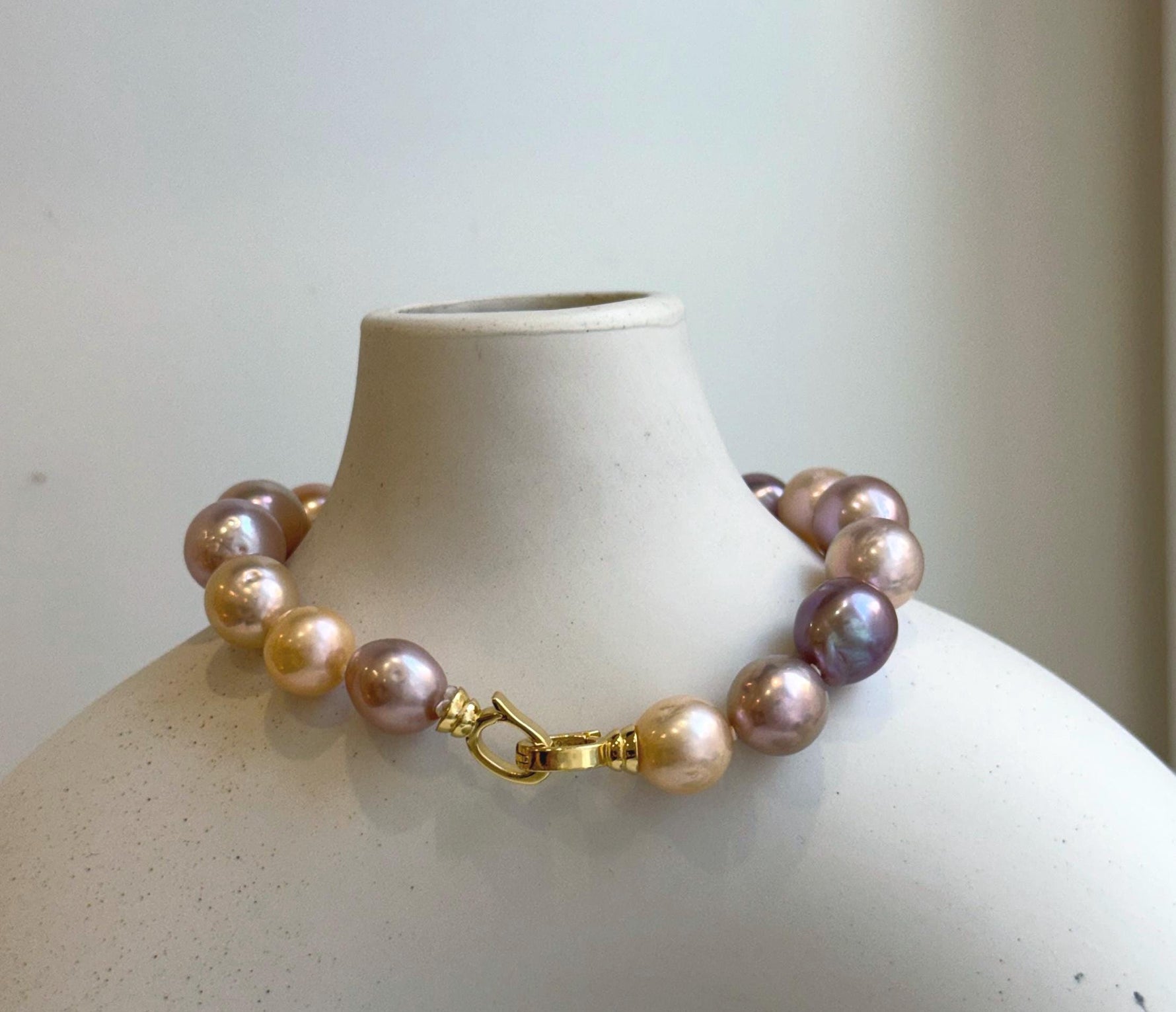 Elly’s 17pcs 9.3-11.2mm Natural Multicolor Edison Pearls Bracelet: Extreme luster mirrored, 8.3” knotted, S925 silver Bracelet. gift for her Valentine’s Day