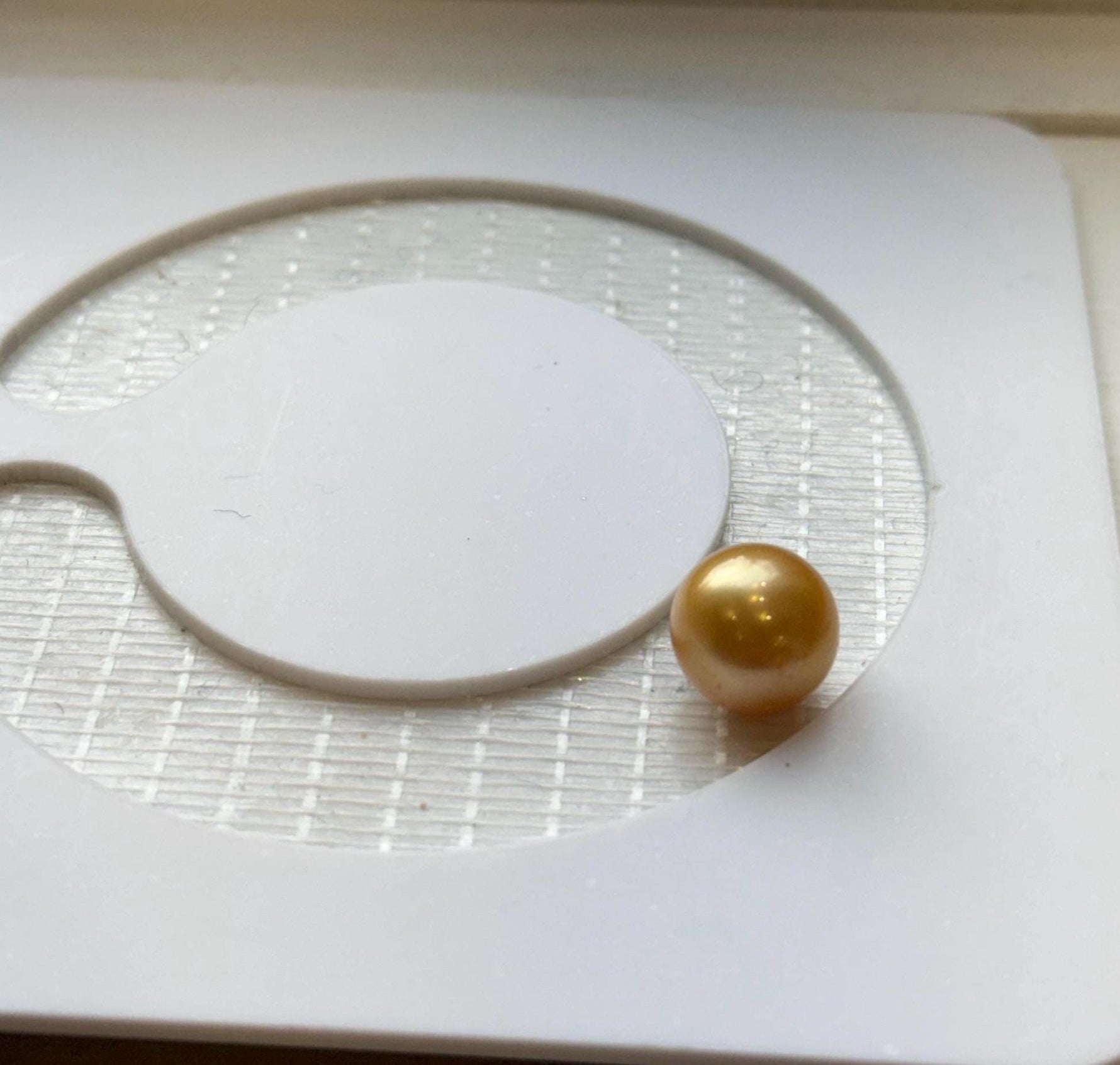 Elly’s Au750 18K South sea golden ocean Pearl Gold Ring: Extreme luster mirrored effect, 11.1mm, deep golden pearl, #4 US size.