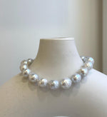 Elly’s 17pcs 8.2-10mm White iridescent crinkle Pearls Bracelet: Extreme luster mirrored, 7.8” knotted, S925 silver Bracelet. gift for her Valentine’s Day