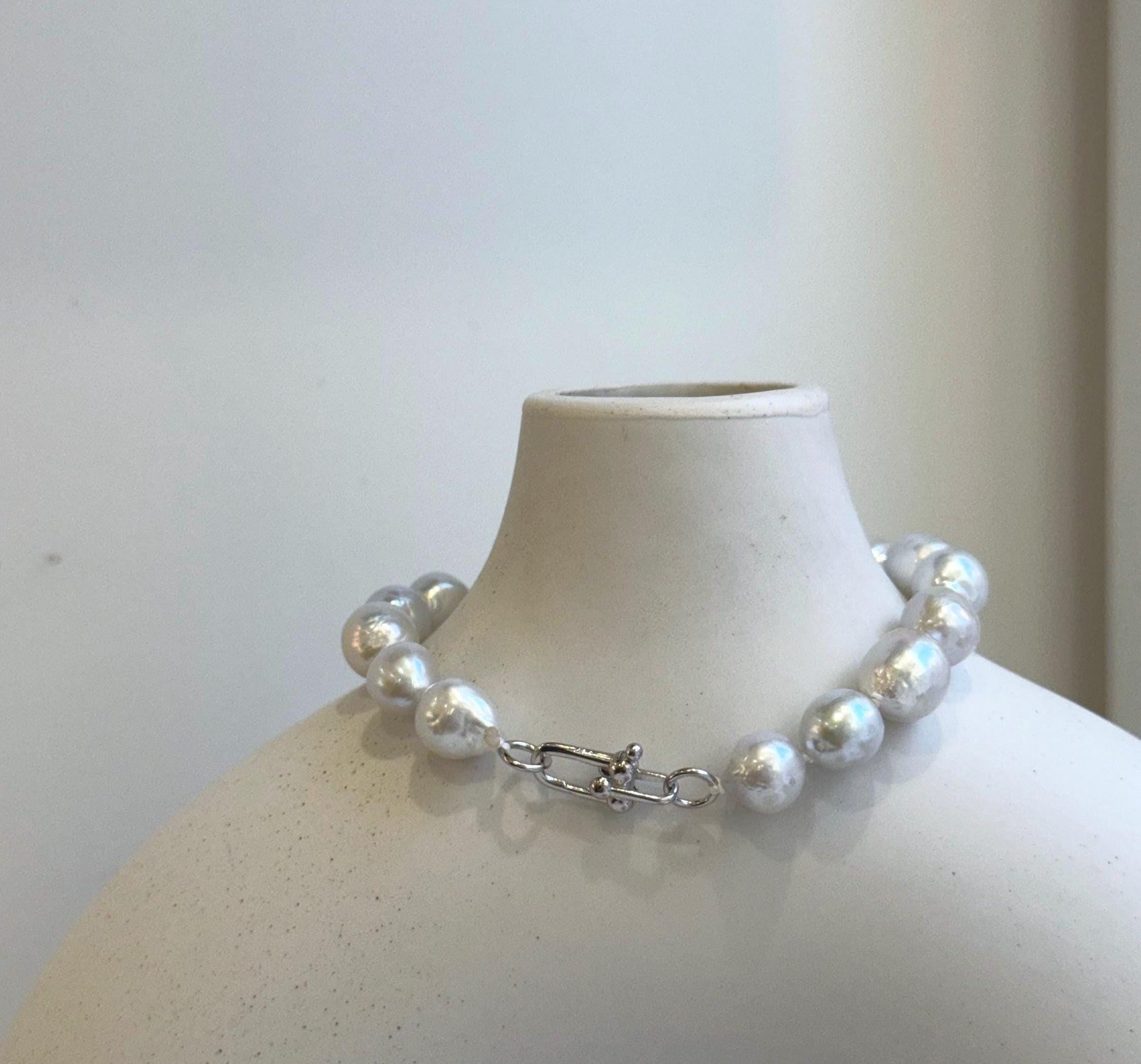 Elly’s 17pcs 8.2-10mm White iridescent crinkle Pearls Bracelet: Extreme luster mirrored, 7.8” knotted, S925 silver Bracelet. gift for her Valentine’s Day