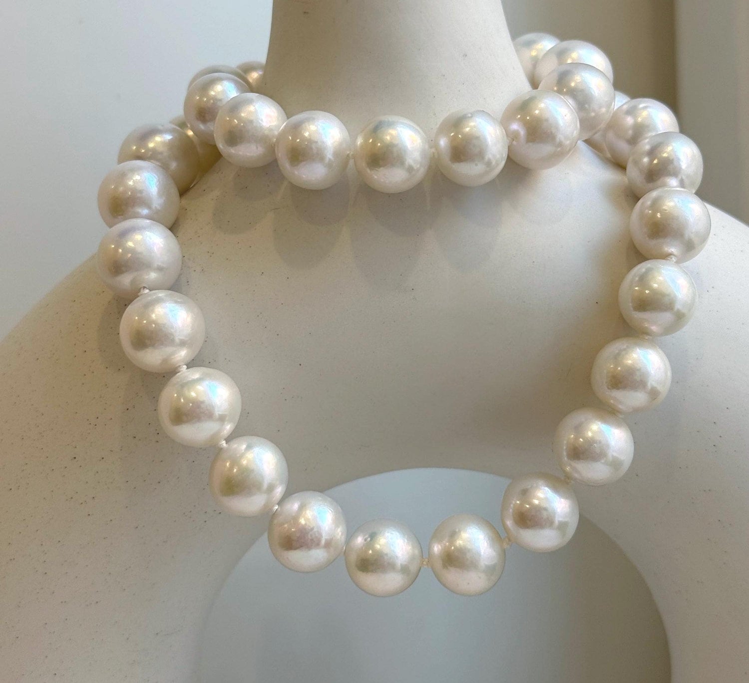 Elly’s 37pcs White Large Edison Pearls Necklace Strand: Extreme luster, 11.1-12.9mm, 18.7”, S925 silver necklace. gift for her daily wear