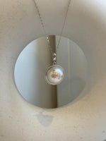 Elly’s 15.7mm Japanese white iridescent Ocean Round Mabe Pearl Pendant: Extreme luster, S925 Silver base pendant Set. Valentine’s Day gift.