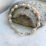 Elly’s Au750 18K gold Akoya Ocean Pearls Bracelet: Extreme luster Mirrored effect, 3.4-7.9mm, 18k Gold beads clips, 7.7” long. gift for her