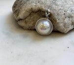 Elly’s 15.7mm Japanese white iridescent Ocean Round Mabe Pearl Pendant: Extreme luster, S925 Silver base pendant Set. Valentine’s Day gift.
