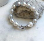 Elly’s 12pcs Australian Ocean white silver Pearls Bracelet: Extreme luster mirrored, to 18.2mm, 8.4” knotted, S925 silver clip. gift for her retirement